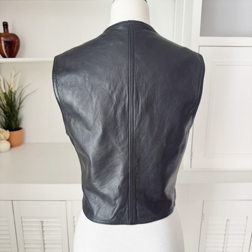 Vintage 90s Y2K DKNY Black Leather Vest Size S - Picture 6 of 7